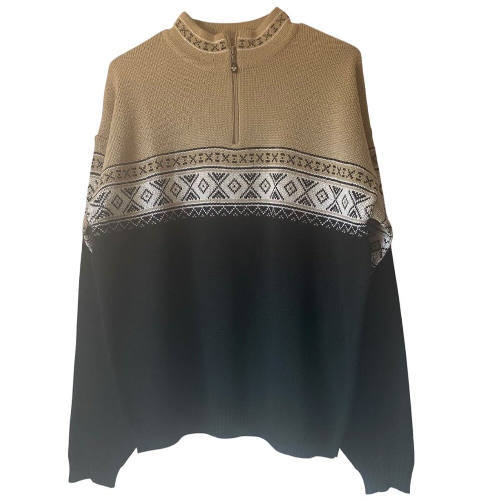 Meister Metro Collection Wool Nordic Fair Isles Half-Zip Ski Sweater Beige Men L
